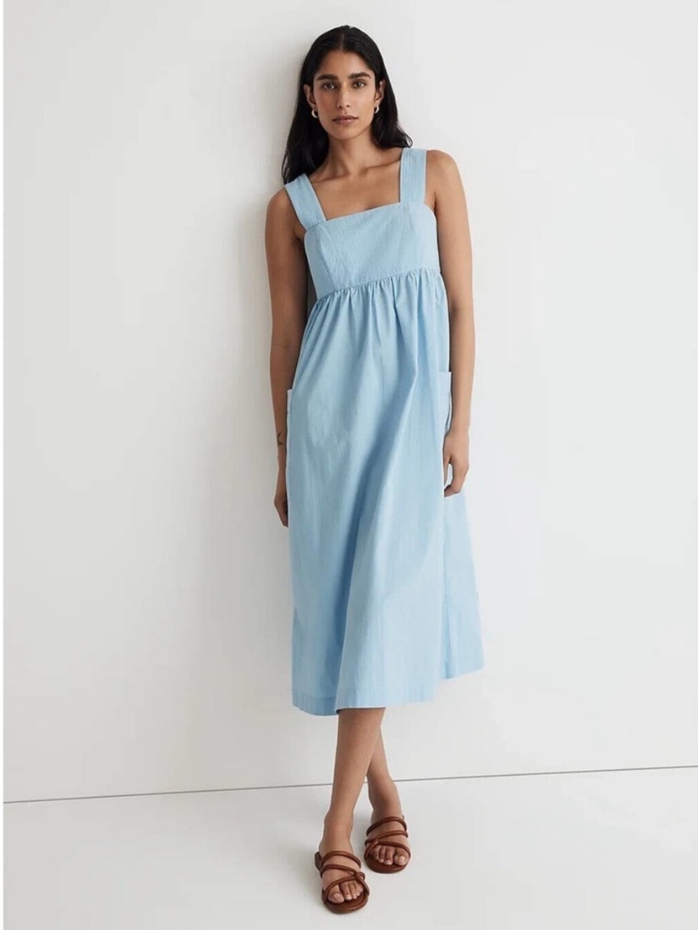 Madewell Poplin Cutout-Back Empire Midi Dress in Tropical Sky